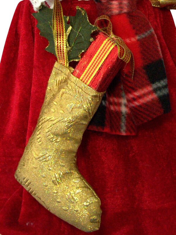 Decorative Mrs Claus With Tartan Shawl & Gifts - 46cm