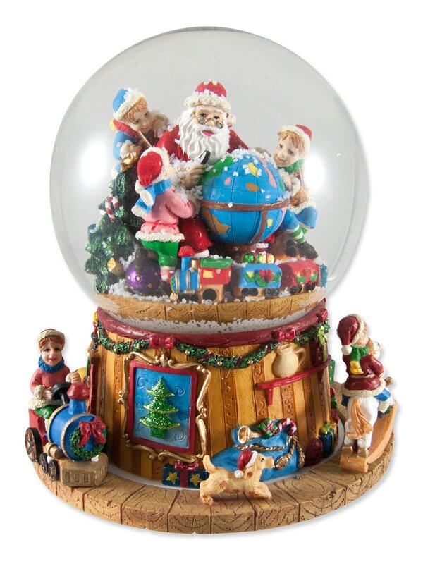 Dual Rotating Santa & Kids With World Snowglobe - 18cm — image 2