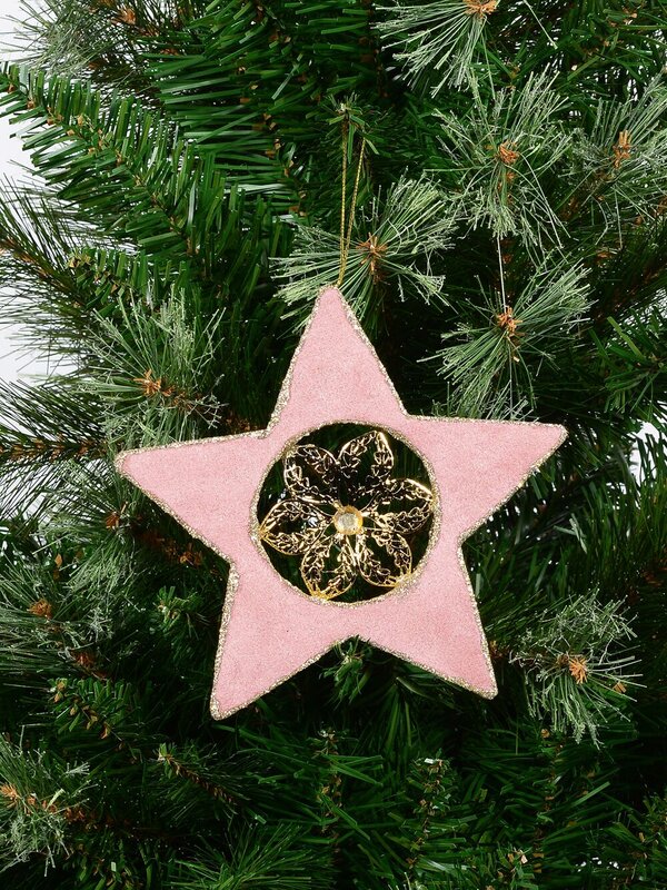 Dusty Pink Velvet Christmas Star With Poinsettia Hanging Decoration - 16cm — image 4