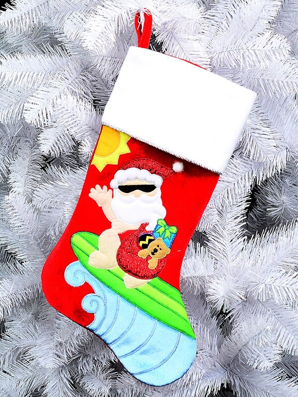 Embroidered Aussie Surf Santa Red Velvet Christmas Stocking | 48cm — image 2