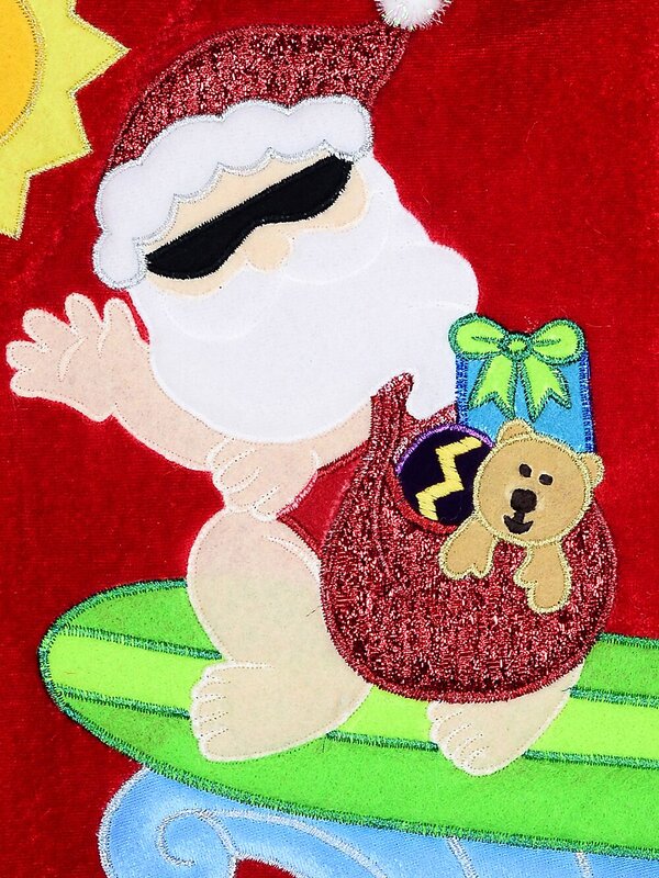 Embroidered Aussie Surf Santa Red Velvet Christmas Stocking | 48cm — image 3