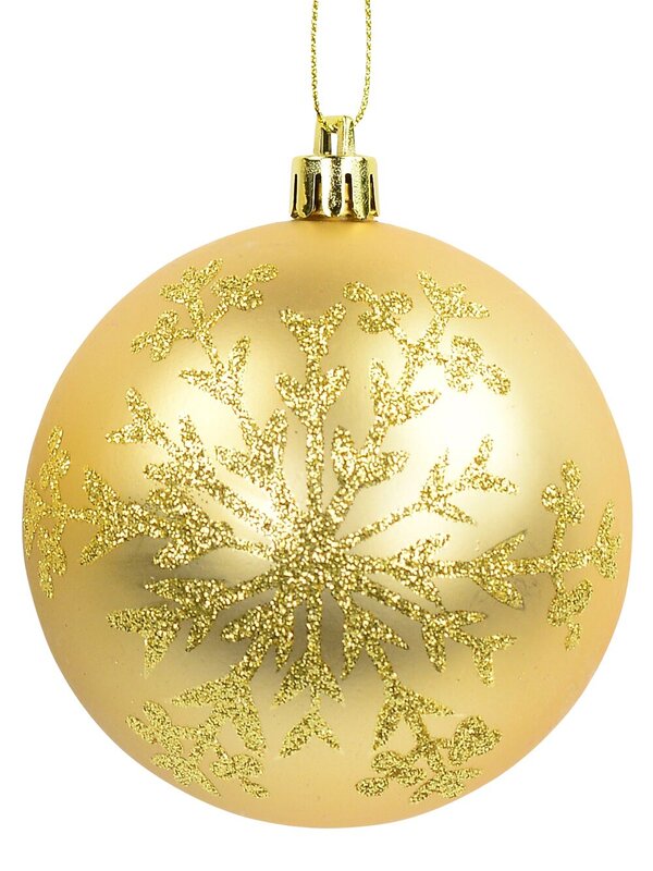 Encrusted & Snowflake Design Soft Gold Baubles - 4 x 80mm