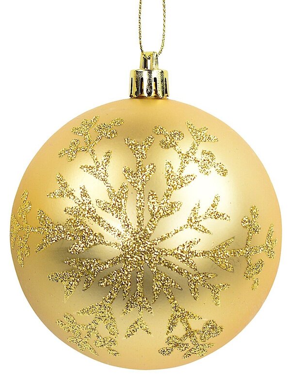 Encrusted & Snowflake Design Soft Gold Baubles - 4 x 80mm