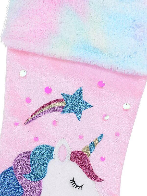 Fabulous Unicorn, Rainbow & Star Applique Velvet Christmas Stocking - 48cm — image 3