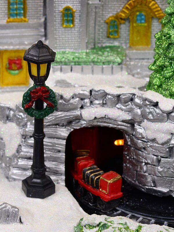Flying Santa & Reindeer Over Snowy Winter Christmas Village Scene - 38cm — image 5