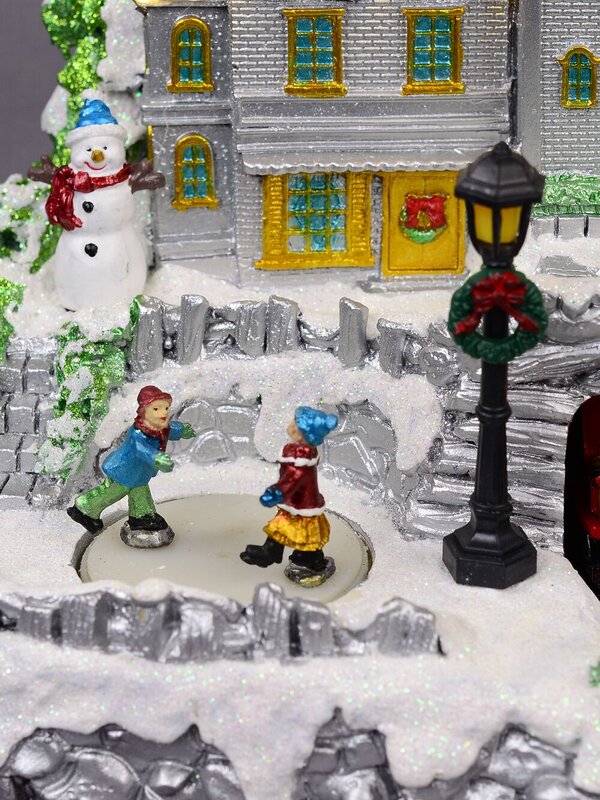 Flying Santa & Reindeer Over Snowy Winter Christmas Village Scene - 38cm — image 6