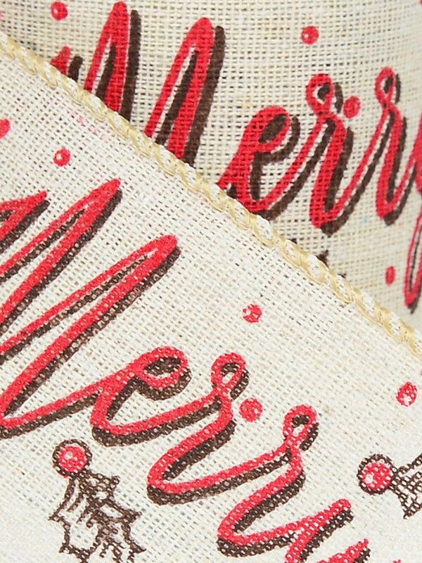 Font & Floral Pattern On Mesh Fabric Wide Cut Christmas Craft Ribbon - 3m