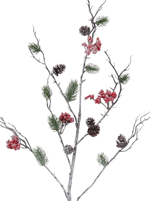 Frosted Mixed Foliage & Berries Branch Decorative Christmas Spray Stem - 1m — image 3