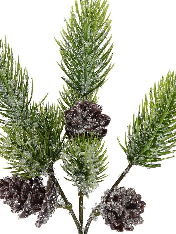 Frosted Pine Cones & Brushes Natural Look Decorative Christmas Pine Pick - 24cm