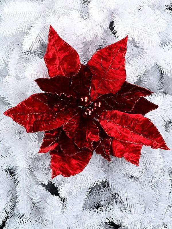 Giant Red Velour Poinsettia With Glitter Christmas Tree Clip Pick | 55cm — image 5