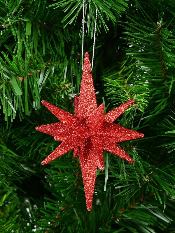 Glittered Red 3D Star of Bethlehem Christmas Tree Hanging Decoration - 14cm — image 3