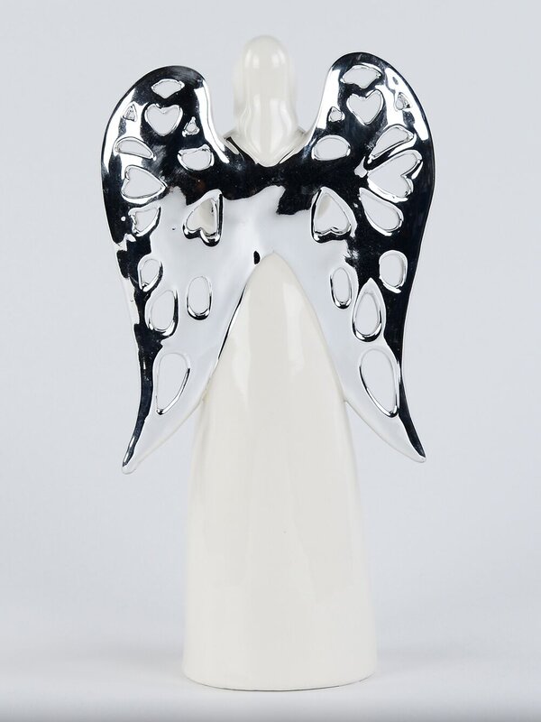 Glorious White Angel With Silver Wings Ceramic Christmas Ornament - 25cm — image 4