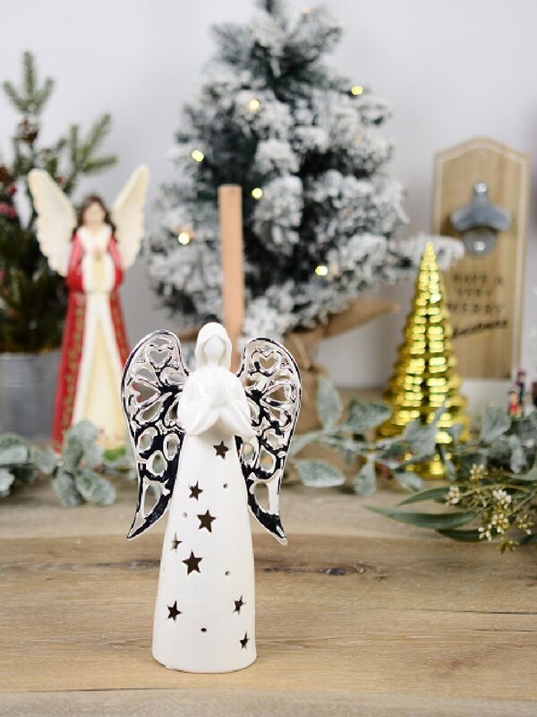Glorious White Angel With Silver Wings Ceramic Christmas Ornament - 25cm — image 5