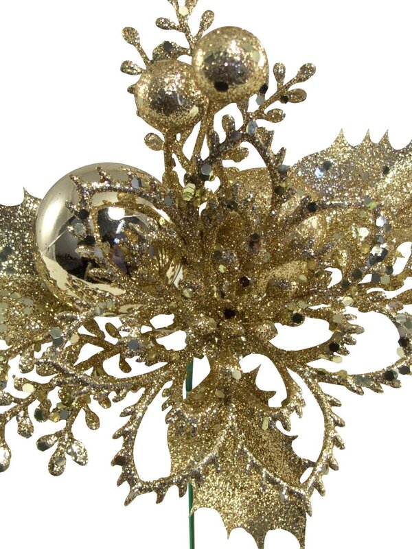 Gold Decorated Poinsettia Decorative Pick - 11cm — image 3