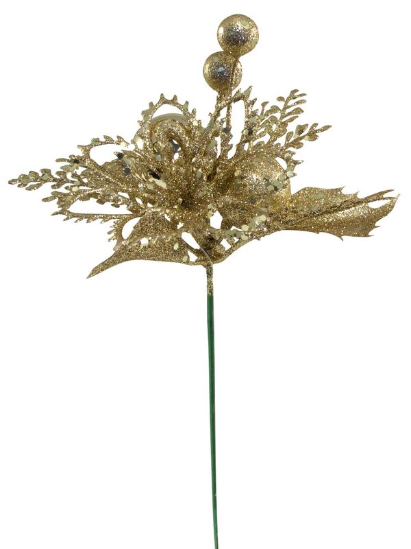 Gold Decorated Poinsettia Decorative Pick - 11cm — image 2