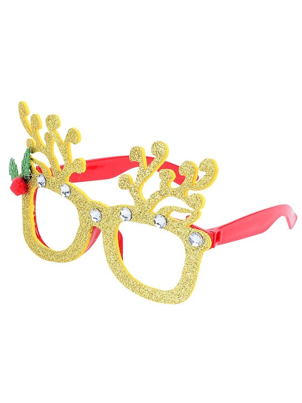 Gold Glitter Reindeer Antler Glasses With Diamante & Holly | One Size Fits Most