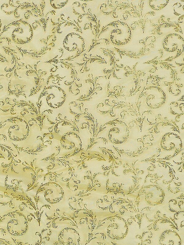 Gold Glitter Tree Skirt With Traditional Print & Gold Cord Trim - 1.2m