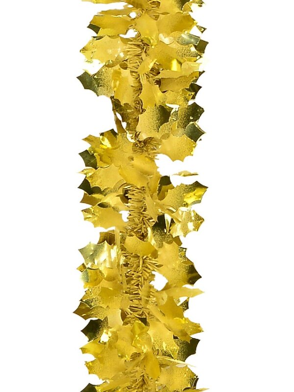 Gold Holly Leaf With Short Pine Needle Christmas Tinsel Garland - 2.7m