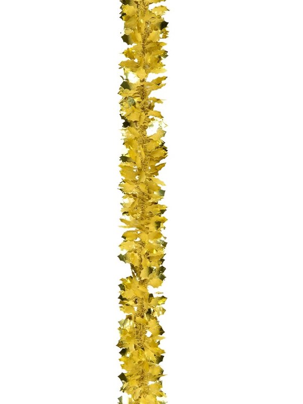 Gold Holly Leaf With Short Pine Needle Christmas Tinsel Garland - 2.7m
