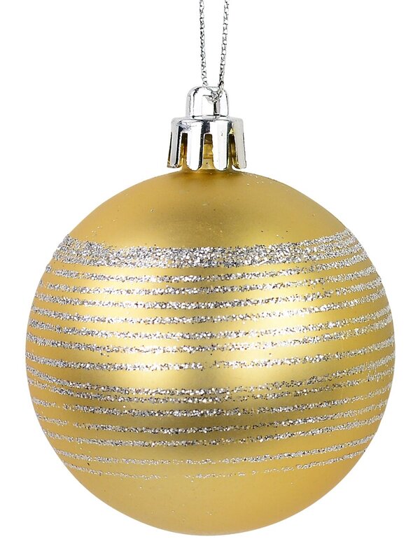 Gold Matte & Gloss With Silver Glitter Stripes Baubles - 12 x 60mm