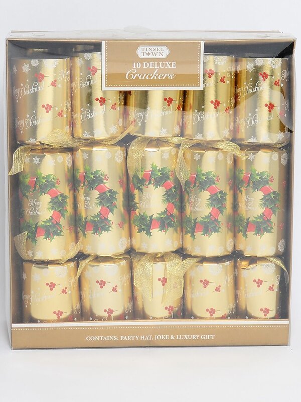 Gold Merry Christmas & Holly Wreath With Berries Design Bon Bons - 10 x 36cm — image 2