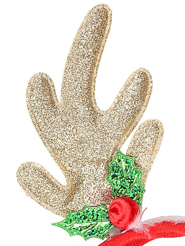 Gold Sequin Deer Antlers & Mistletoe Christmas Headband | One Size Fits Most