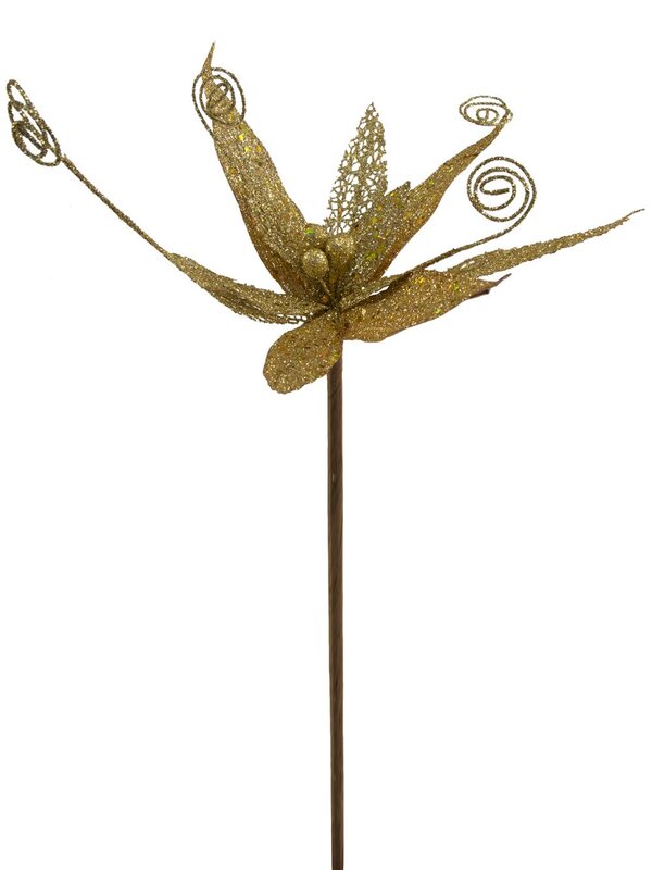 Gold Sequin & Filigree Flower Decorative Pick - 27cm — image 2
