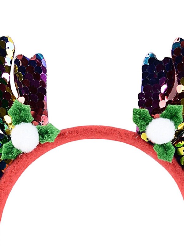 Gold Sequin Reindeer Antlers Headband With Holly | One Size Fits Most — image 3