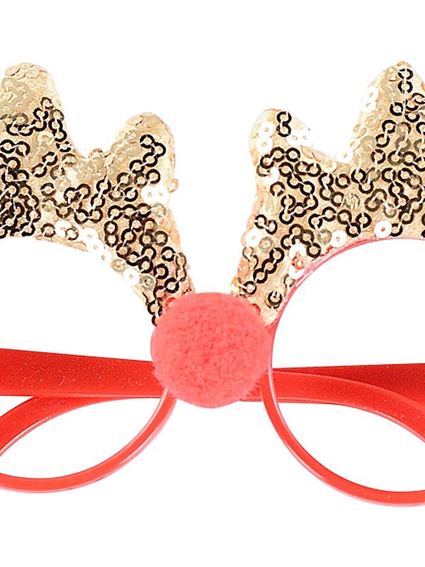 Gold Sequin Reindeer Antlers Red Nose Novelty Glasses | One Size Fits Most — image 3
