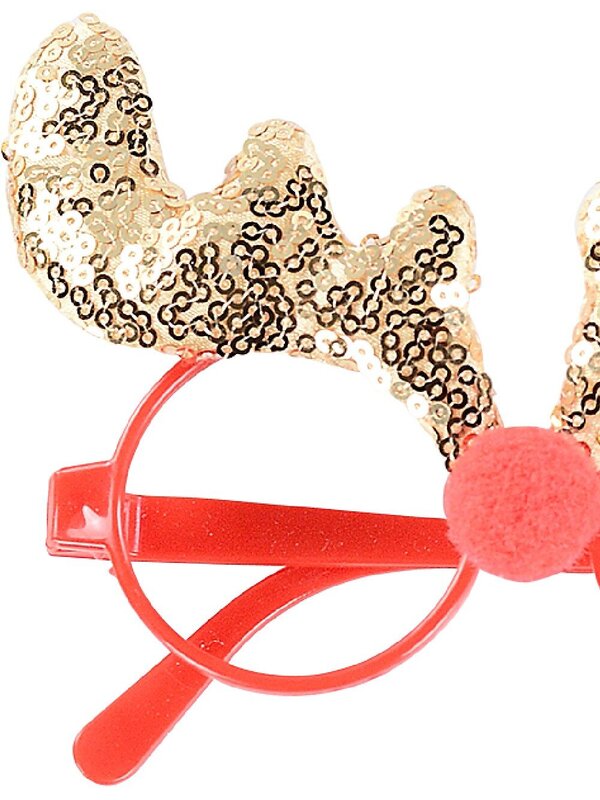 Gold Sequin Reindeer Antlers Red Nose Novelty Glasses | One Size Fits Most — image 2