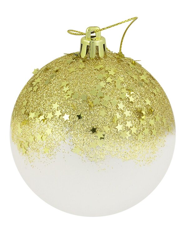 Gold Star Sequins & Glitter Opaque Baubles - 4 x 80mm