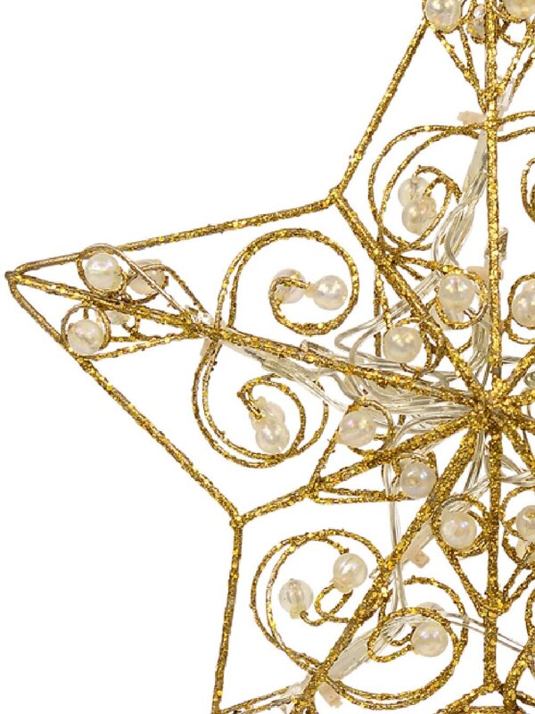 Gold Star With Beads Illuminated Warm White Tree Topper Ornament - 21cm — image 6