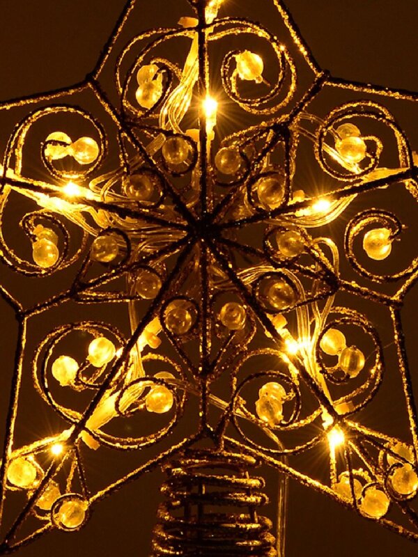 Gold Star With Beads Illuminated Warm White Tree Topper Ornament - 21cm — image 5