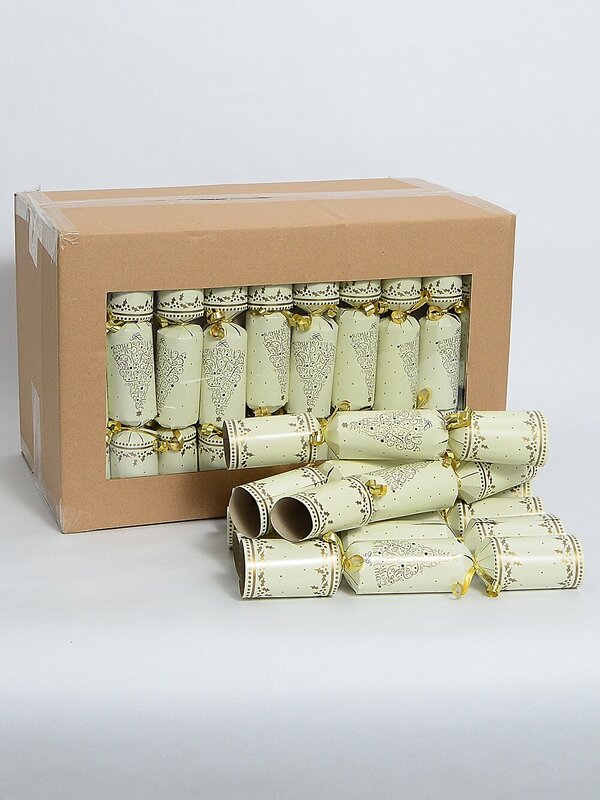 Gold Text Tree With Stars & Dots Cream Christmas Cracker Bon Bons - 50 x 26cm