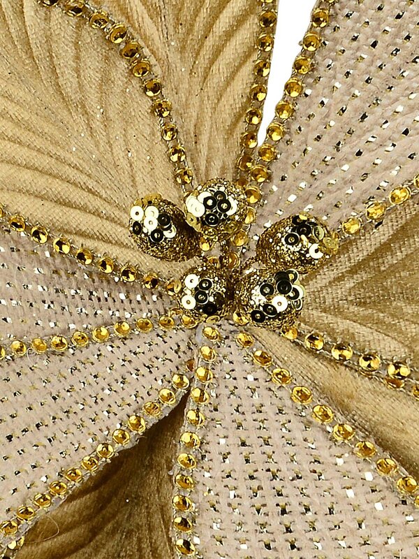 Gold Velvet & Natural With Diamantes Poinsettia Christmas Tree Clip Pick | 30cm — image 3