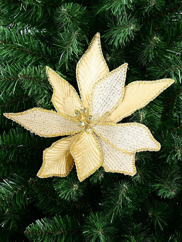Gold Velvet & Natural With Diamantes Poinsettia Christmas Tree Clip Pick | 30cm — image 2