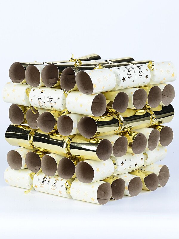 Gold & White Happy & Bright With Stars Pattern Christmas Bon Bons - 50 x 30cm — image 2