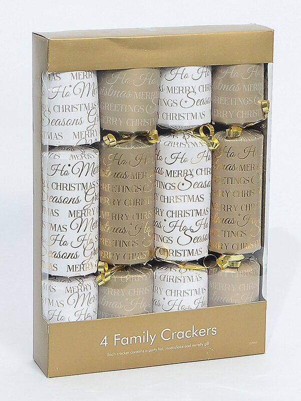 Gold & White With Shiny Gold Font Christmas Cracker Bon Bons - 4 x 29cm