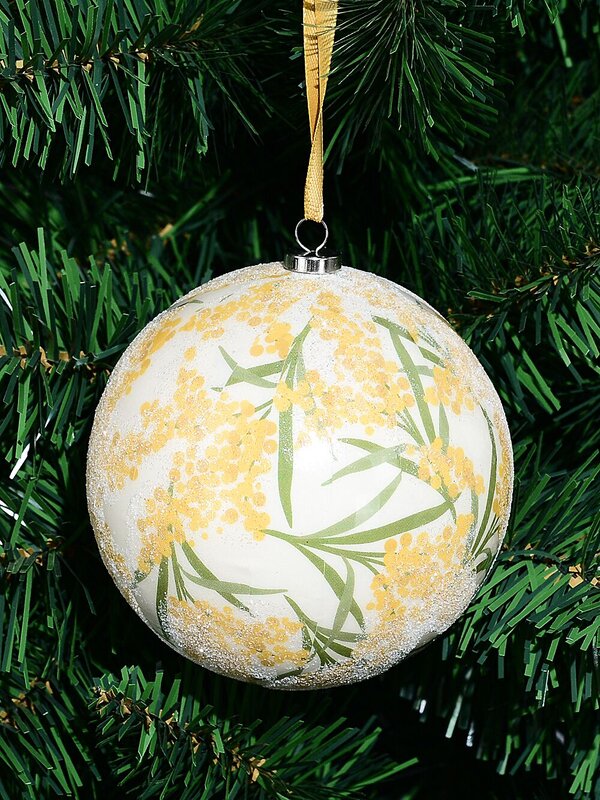 Golden Wattle Authentic Natural Signature Silver Glitter Ball Bauble | 10cm — image 2