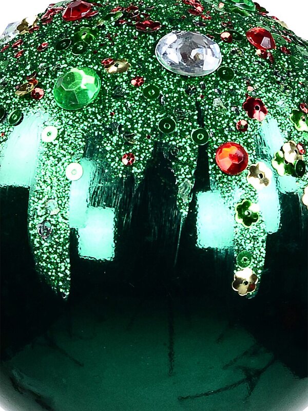 Green Christmas Bauble Decorated With Glitter, Sequins & Simulants - 12cm — image 2