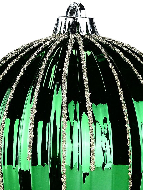 Green Dynamic Grand Pumpkin Ribbed Gold Glitter Bauble | 15cm — image 3