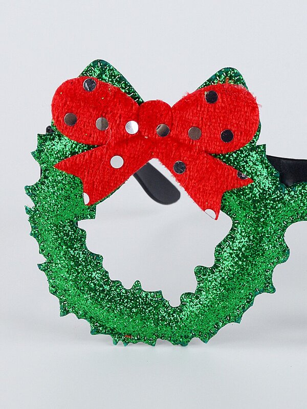 Green Glitter Christmas Wreath Red Bow Novelty Glasses | One Size Fits Most — image 3