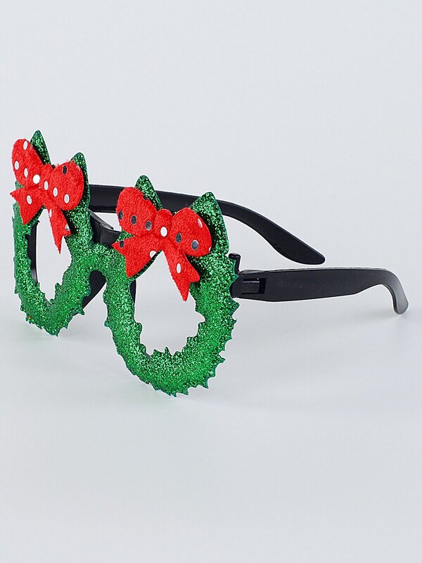 Green Glitter Christmas Wreath Red Bow Novelty Glasses | One Size Fits Most — image 2