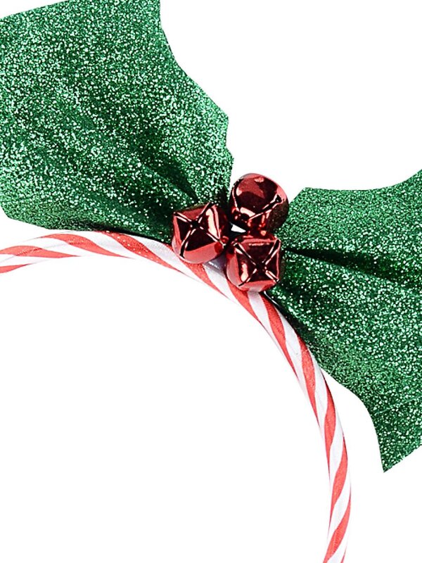Green Glitter Holly & Red Bell Berries Christmas Headband | One Size Fits Most — image 3