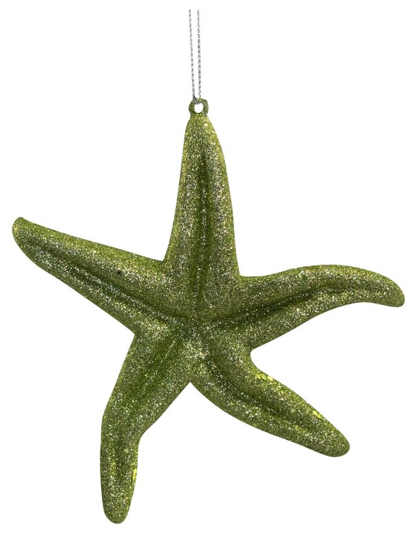Green Glittered Starfish Hanging Decoration - 14cm