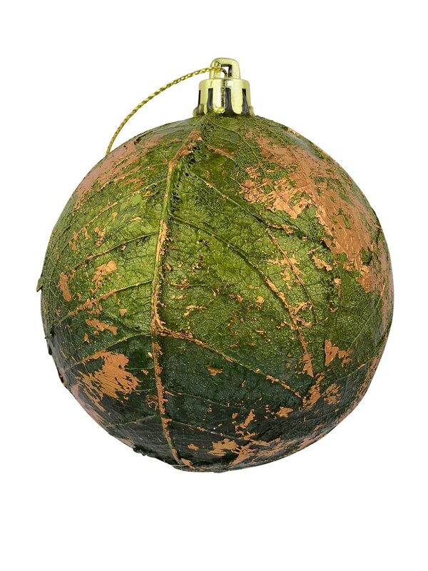 Green Leaf Like Christmas Bauble Decorations With Bronze Detailing - 2 x 80mm — image 2