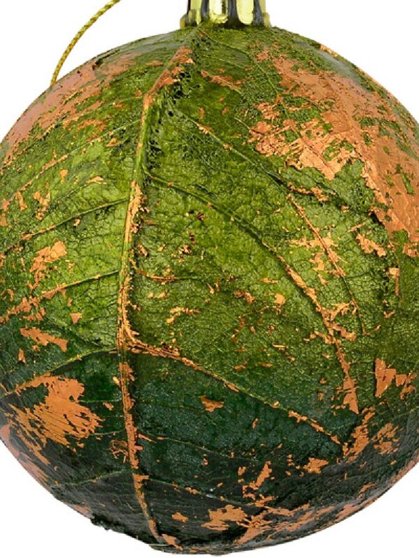Green Leaf Like Christmas Bauble Decorations With Bronze Detailing - 2 x 80mm — image 3
