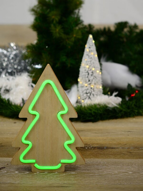 Green LED Neon Christmas Light Tube On Wooden Tree Silhouette - 29cm — image 4