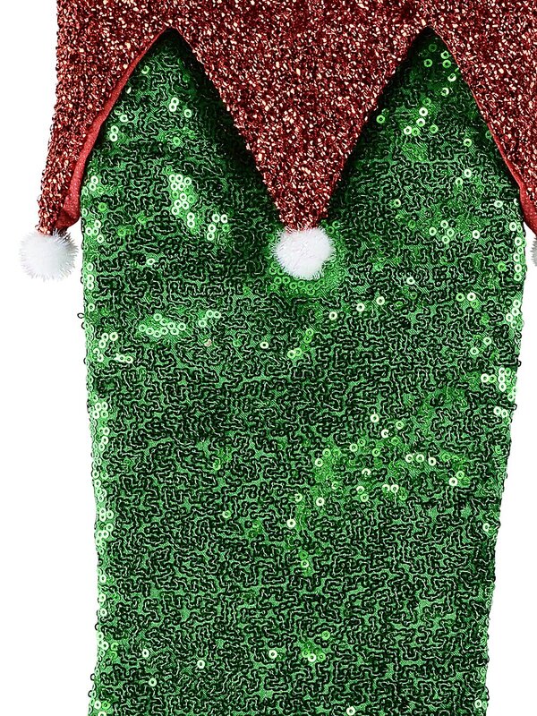 Green Sequin Elf Jester Christmas Stocking With Red Metallic Cuff | 43cm — image 3