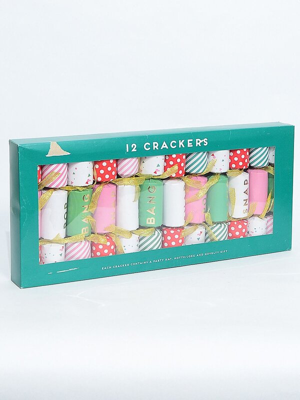 Green, White & Pink With Snap, Pop & Bang Cracker Bon Bons - 12 x 22cm